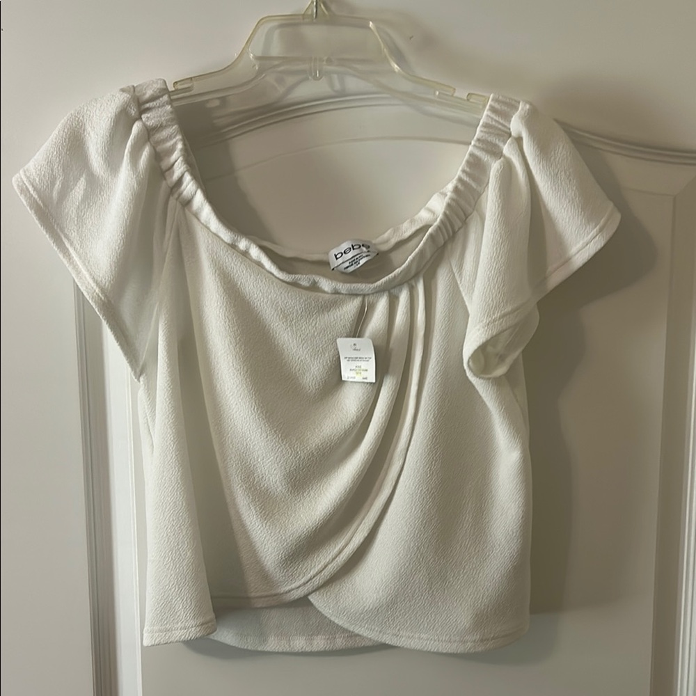 Bebe Cream Cap Sleeve Wrap Crop Blouse
